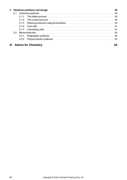 Black and white course notes by ATAR Notes, displaying a table of contents for chemistry topics.