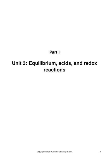 White page from complete course notes by ATAR Notes, displaying 'Unit 3: Equilibrium, acids, and redox reactions' and copyright details.