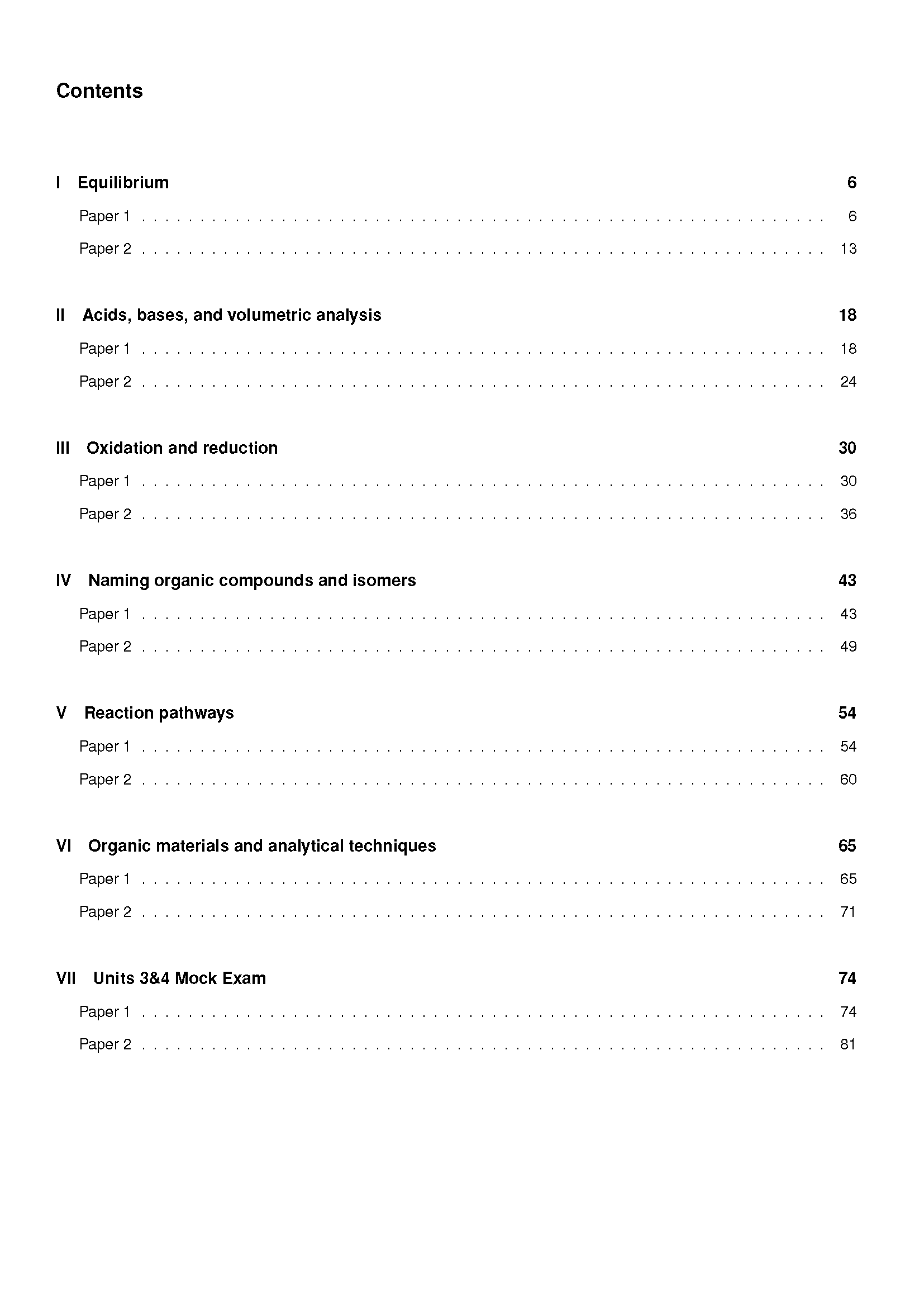 QCE Chemistry 3&4 (2026-2028) Topic Tests by ATAR Notes, showing a table of contents page with topic headings.