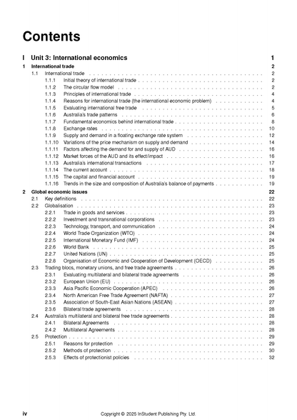White course notes by ATAR Notes, displaying a detailed table of contents for economics content.