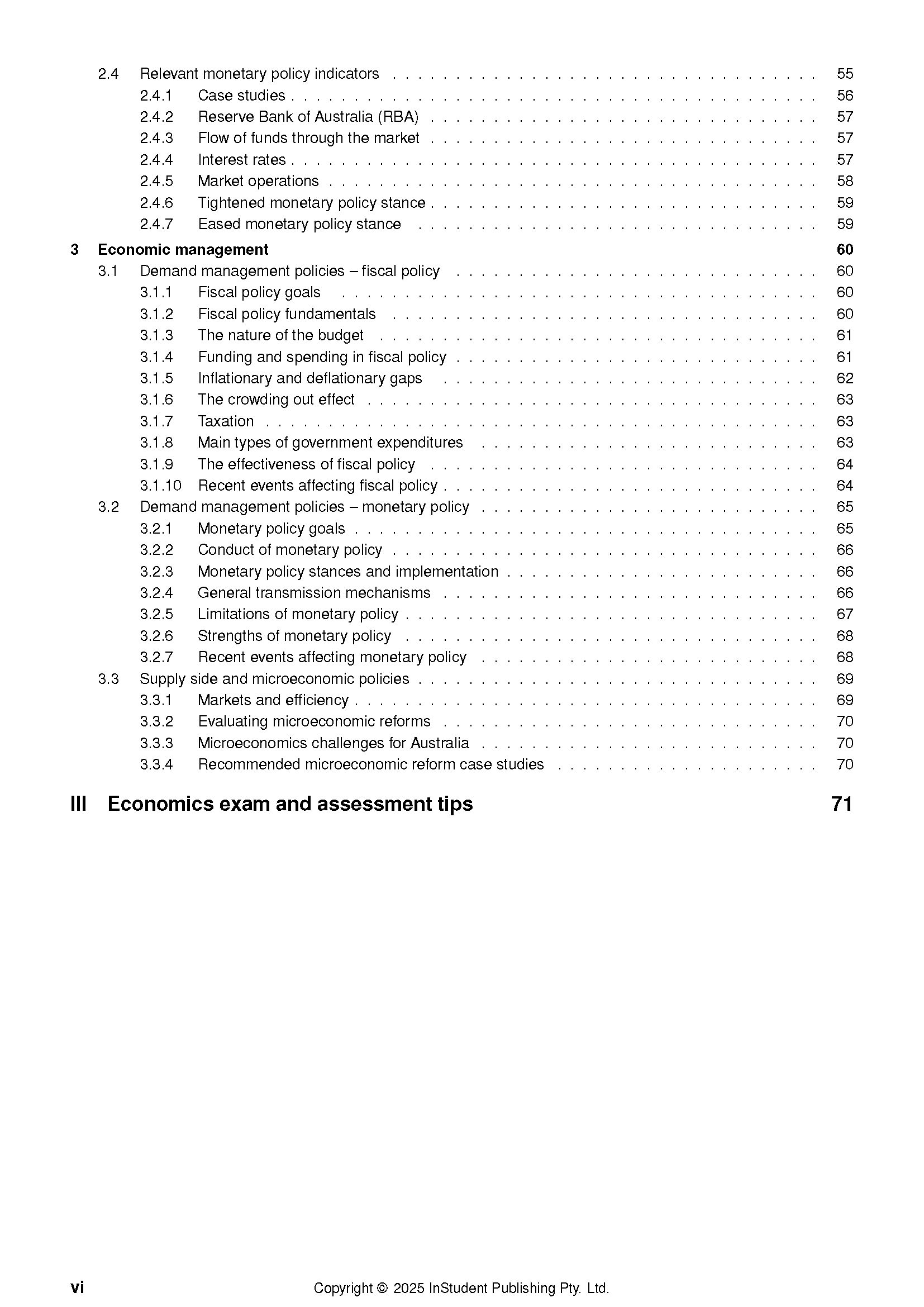 Course Notes by ATAR Notes, open to a table of contents page detailing economics topics and exam tips.