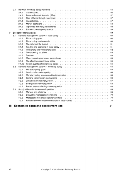 Course Notes by ATAR Notes, open to a table of contents page detailing economics topics and exam tips.