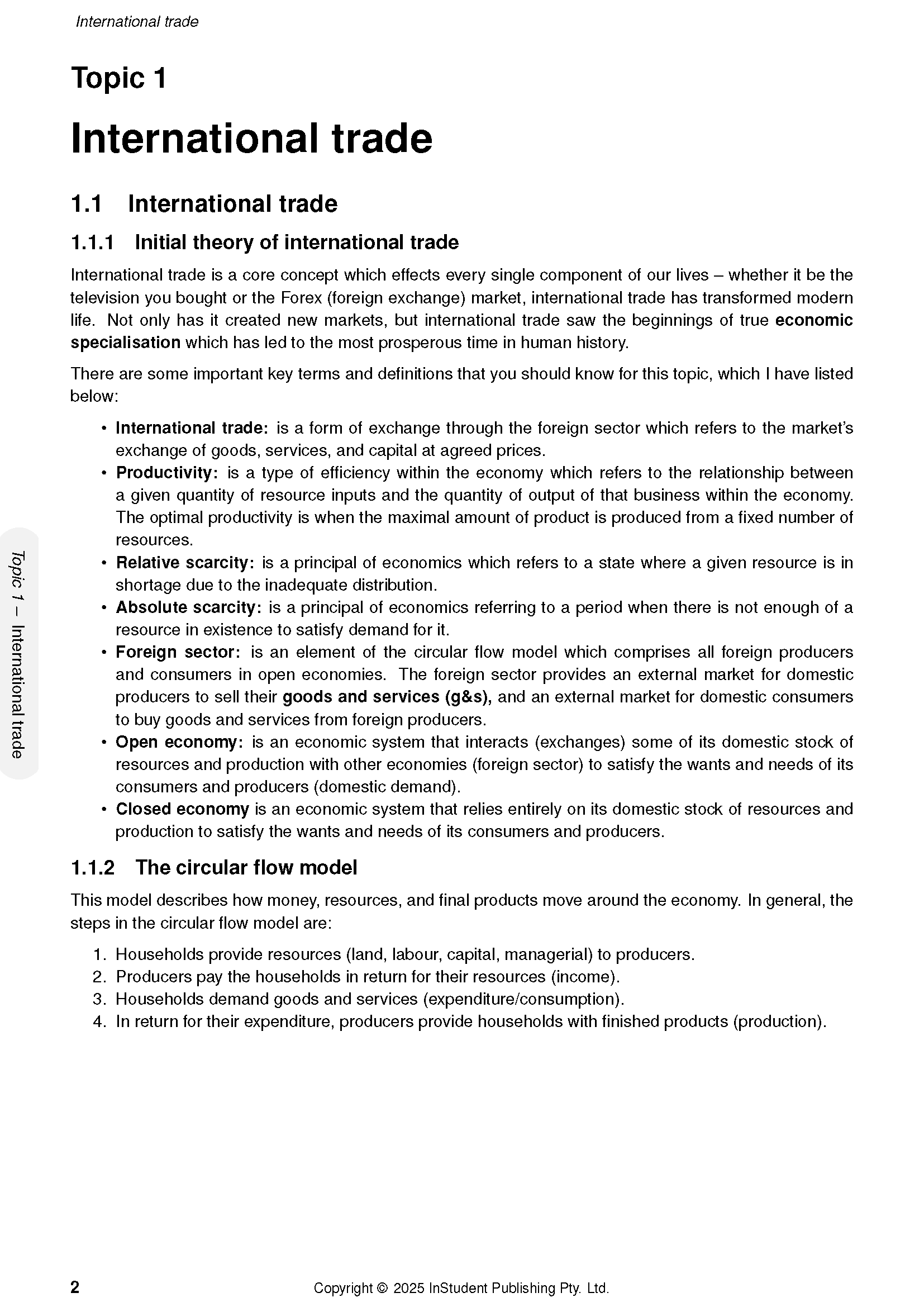 Course notes on International Trade and The Circular Flow Model by ATAR Notes, showing definitions and steps.
