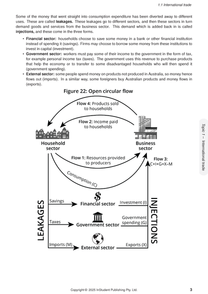 Page from course notes by ATAR Notes, displaying an open circular flow economic diagram and descriptive text.