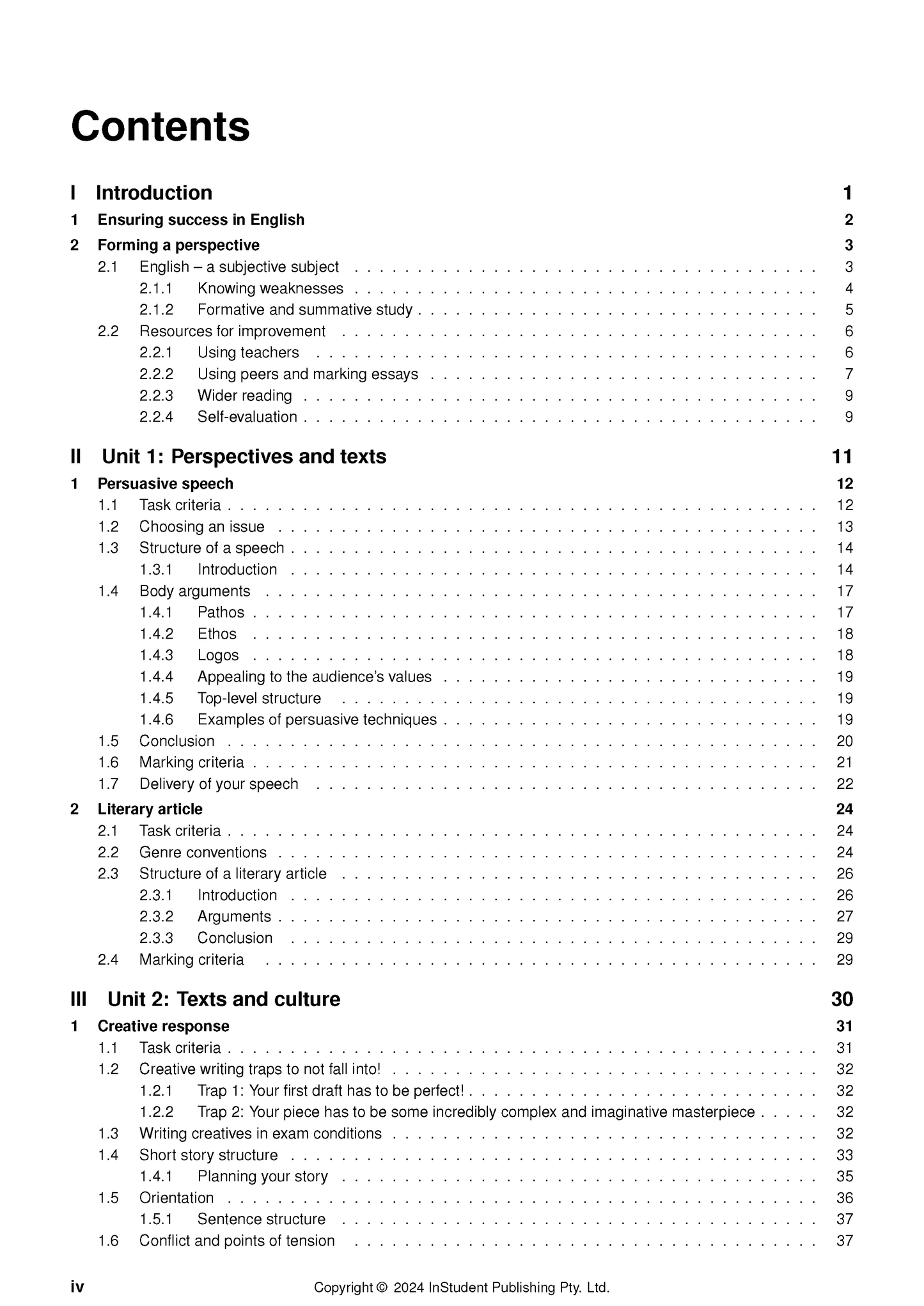 White Course Notes by ATAR Notes displaying a detailed table of contents with section headings and page numbers.