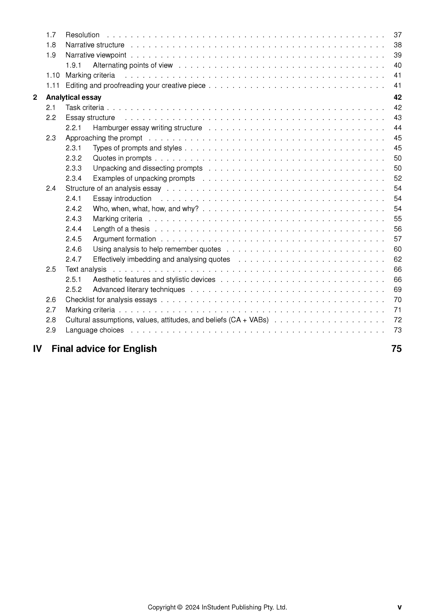 QCE English 1&2 Complete Course Notes by ATAR Notes, open to a page displaying the table of contents.
