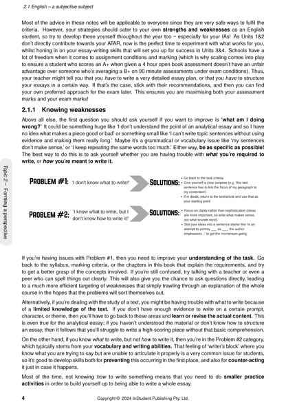 Complete Course Notes for QCE English 1&2 by ATAR Notes, displaying a page with text, problem-solving diagrams, and a gray side tab.