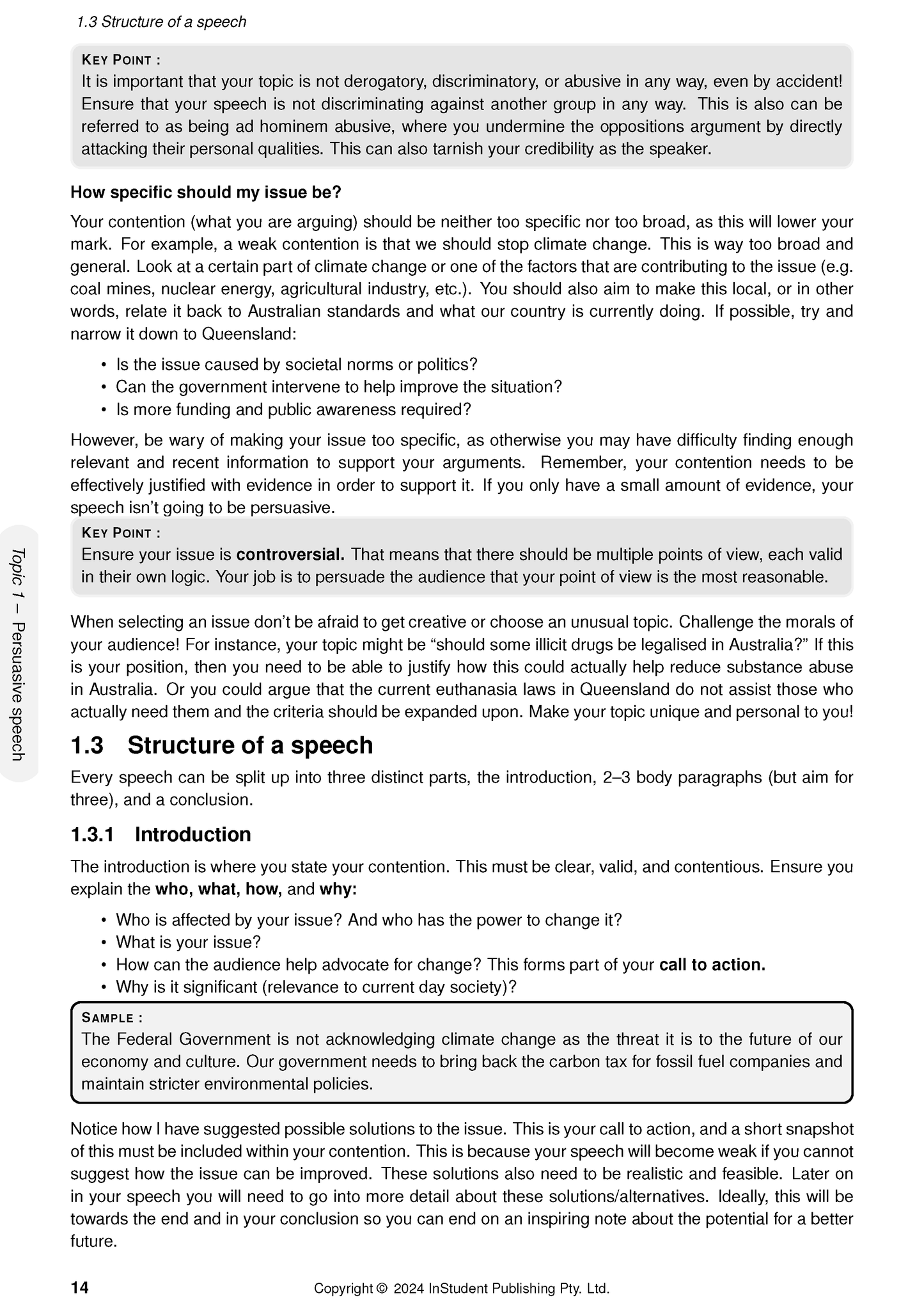 QCE English 1&2 Complete Course Notes by ATAR Notes, showing a white page with black text and grey highlighted sections on speech structure.