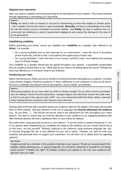 Course notes by ATAR Notes showing a page on speech structure with headings, bullet points, and sample text boxes.
