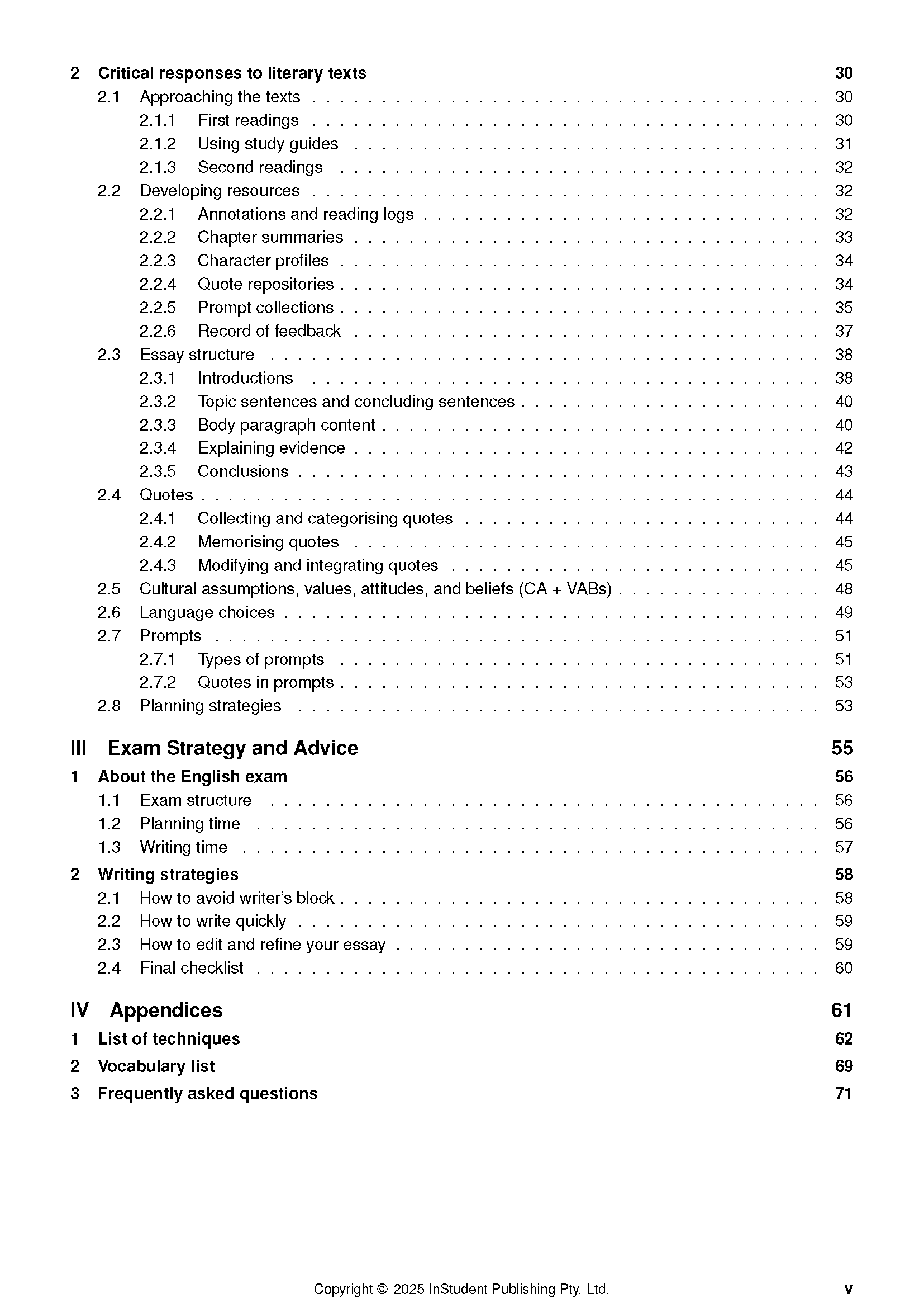 A page from QCE English 3&4 Complete Course Notes by ATAR Notes, displaying the table of contents.