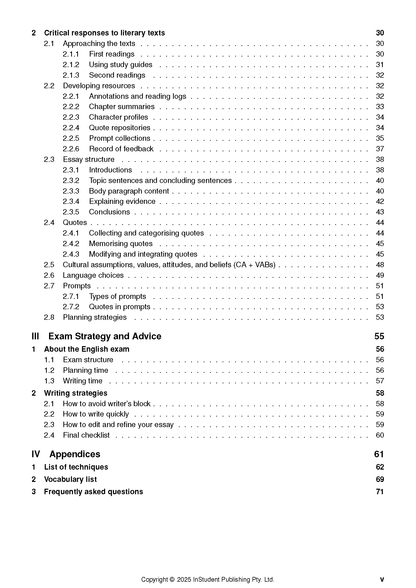 A page from QCE English 3&4 Complete Course Notes by ATAR Notes, displaying the table of contents.