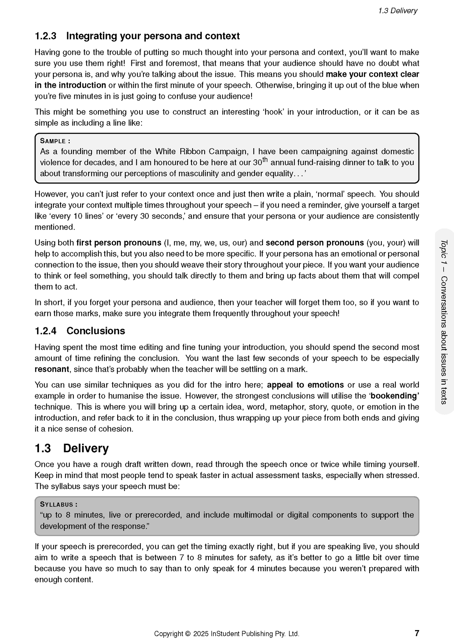 Course notes by ATAR Notes, showing a page with '1.3 Delivery' heading, black text, and a grey syllabus box.