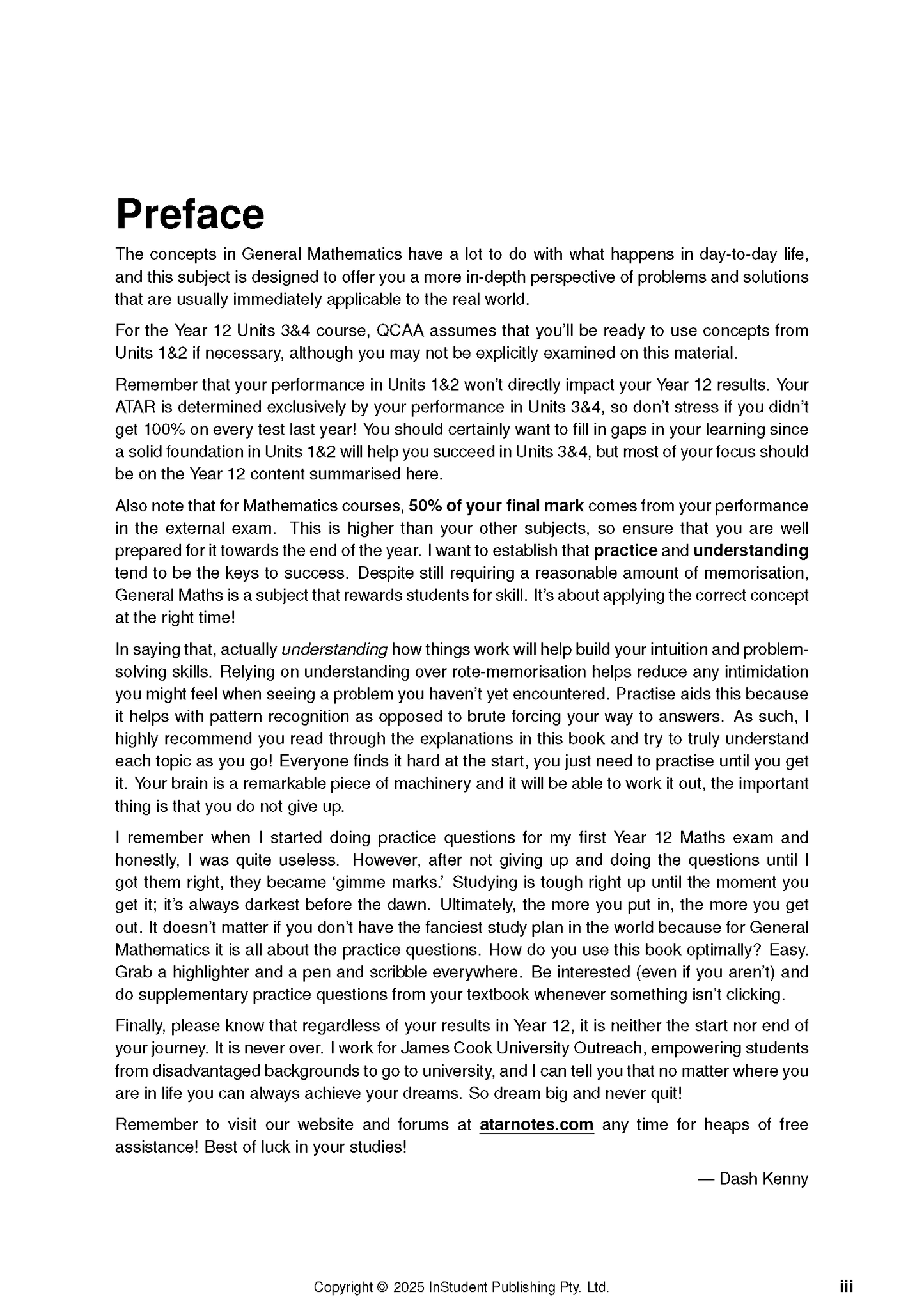 Course notes page showing the "Preface" section by ATAR Notes, with black text on a white background.