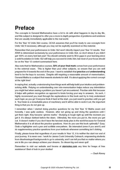 Course notes page showing the "Preface" section by ATAR Notes, with black text on a white background.