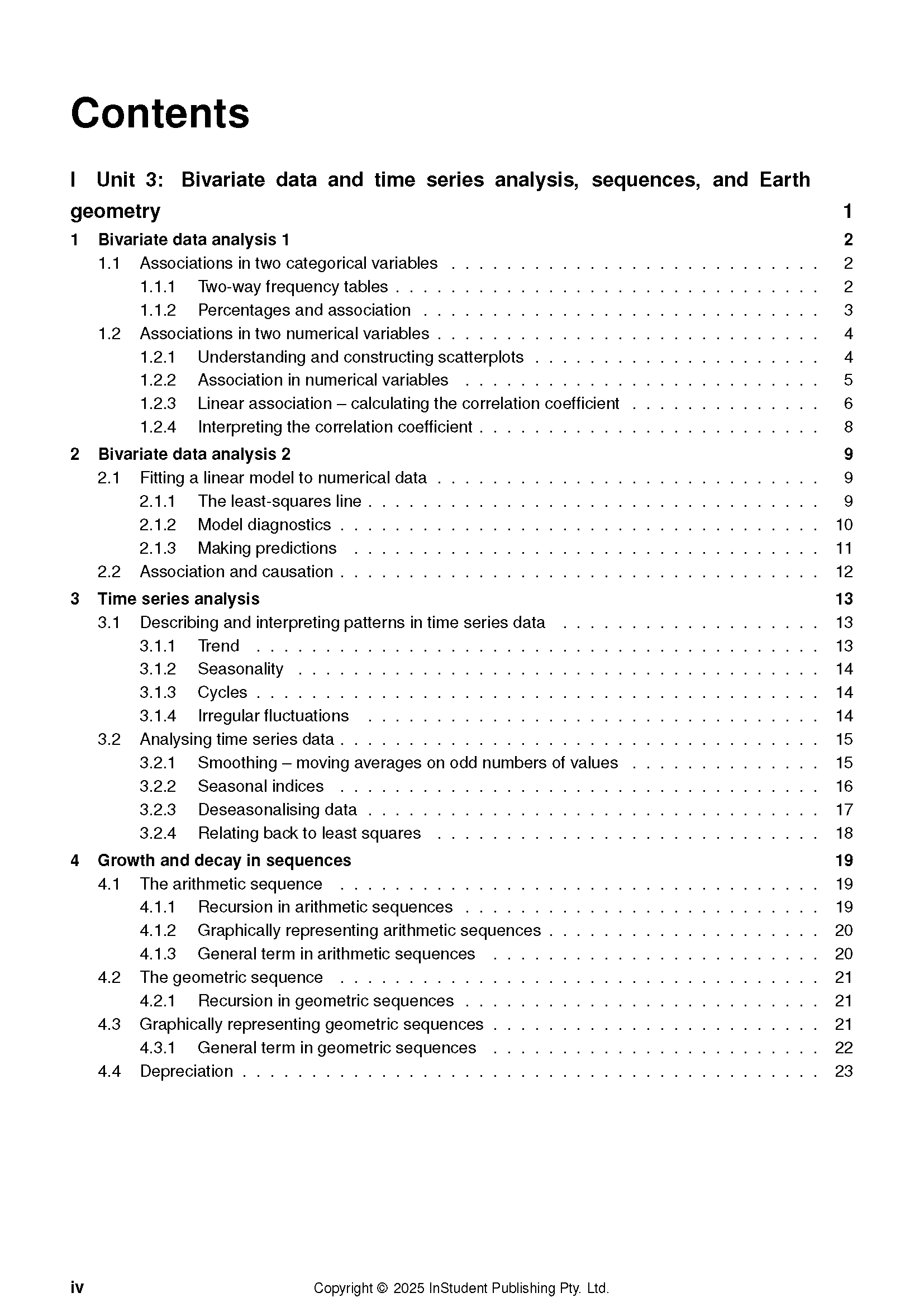 Course Notes by ATAR Notes showing the table of contents page with black text on a white background.