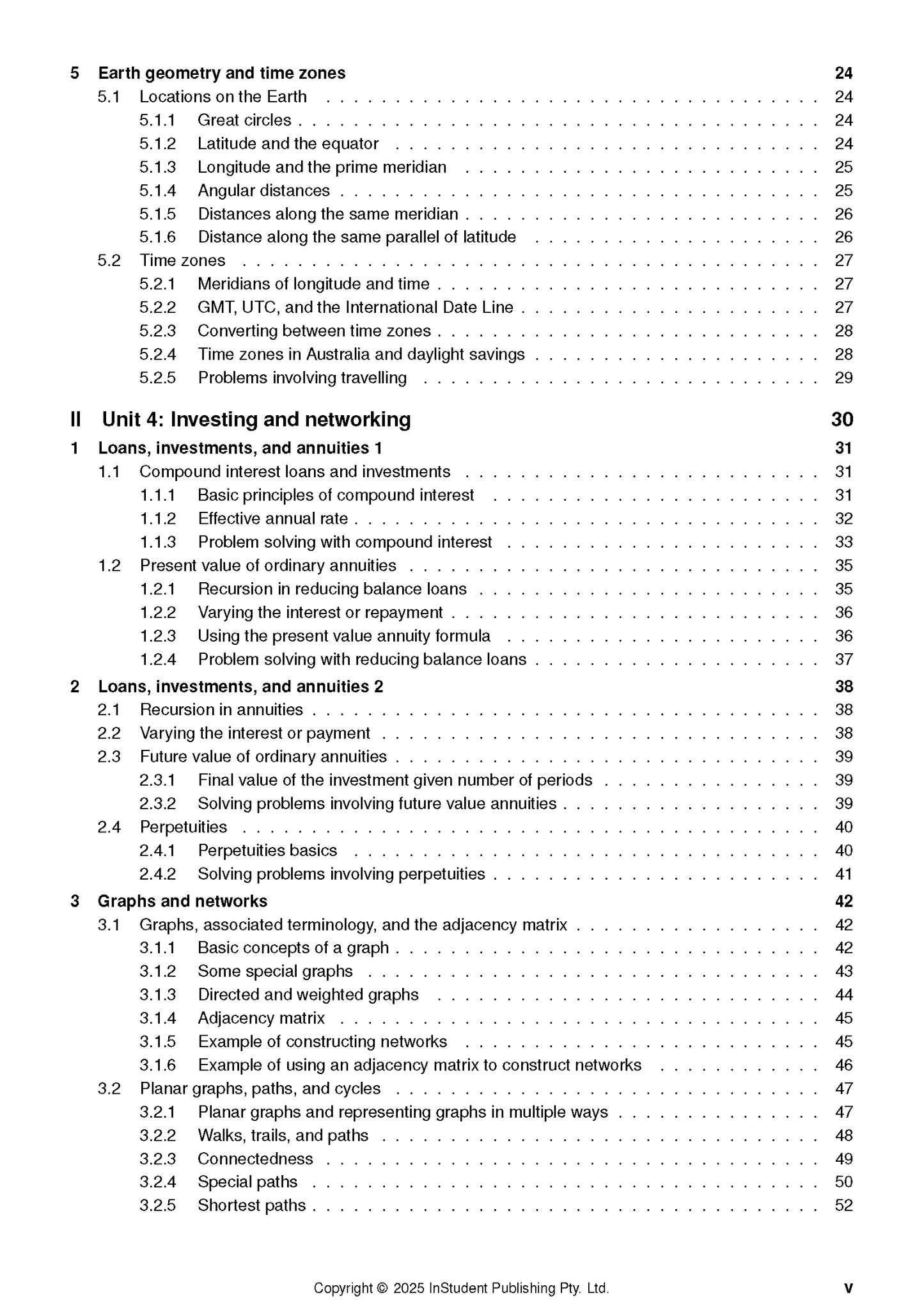 Course Notes by ATAR Notes, showing a table of contents page with Earth geometry, investing, and graphs sections.