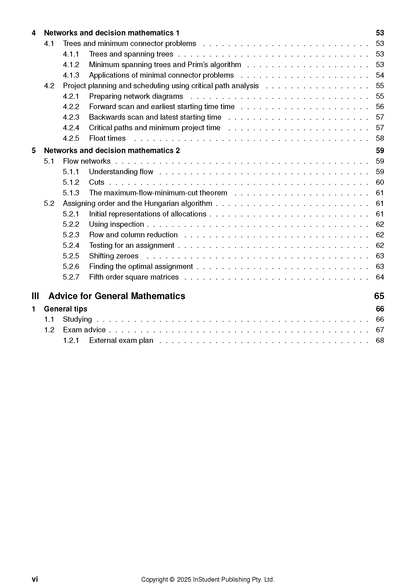 Course Notes by ATAR Notes, displaying a table of contents with topics like "Networks and decision mathematics".