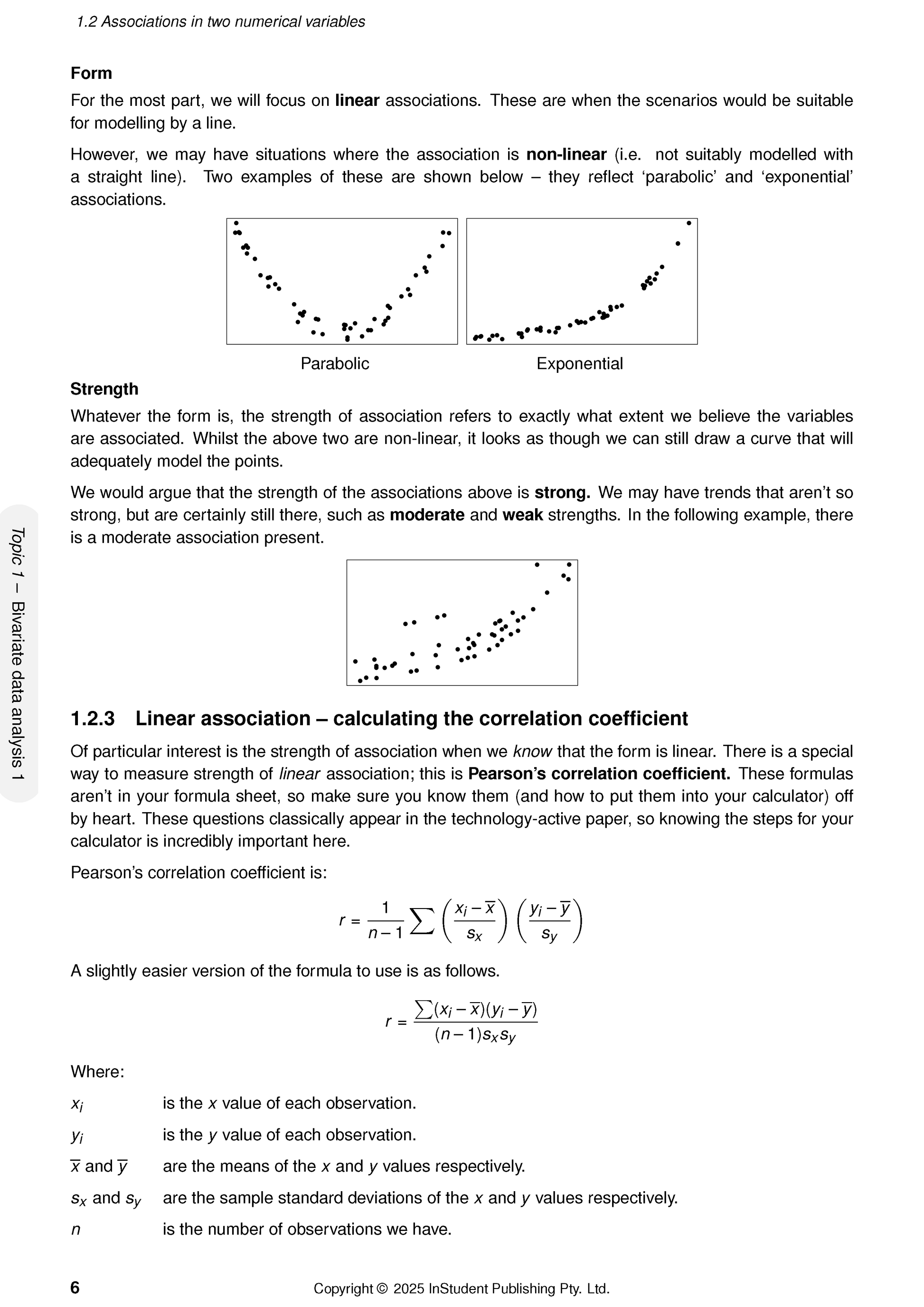 Course notes by ATAR Notes, a white page showing mathematical concepts, formulas for correlation, and scatter plots.