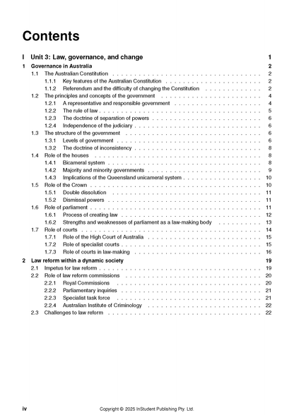 Course notes by ATAR Notes, showing a table of contents titled 'Contents' with numbered headings and page numbers.