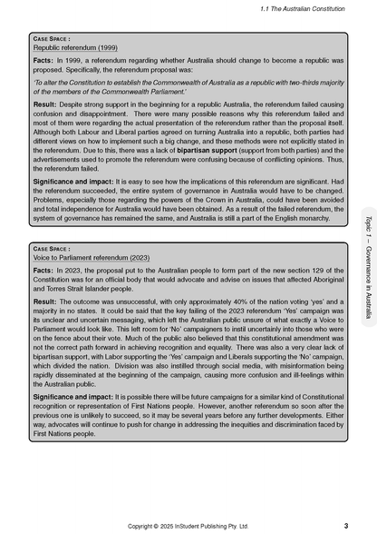 Course notes page by ATAR Notes displaying 'Republic referendum' and 'Voice to Parliament' case studies.