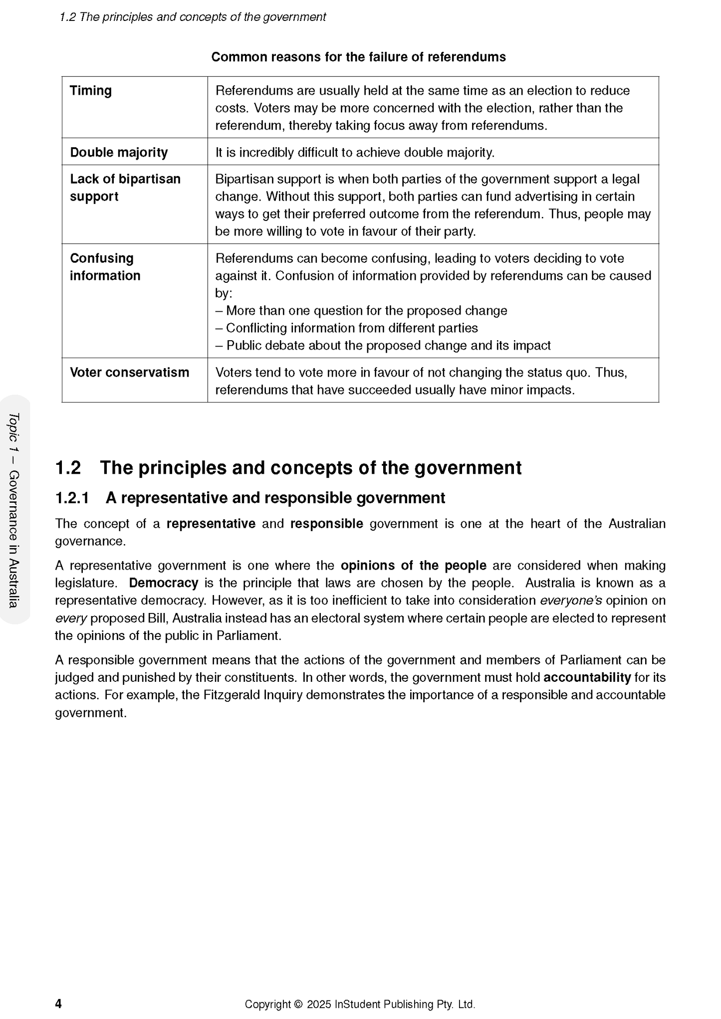 Course Notes by ATAR Notes displaying a page with government principles and a table on common reasons for referendum failures.