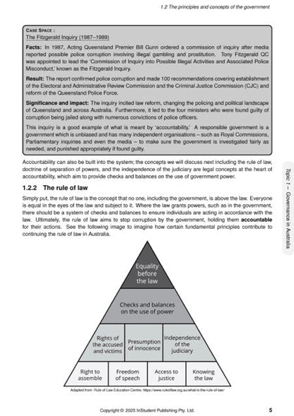 Legal Studies Complete Course Notes by ATAR Notes, showing a page with text and a rule of law pyramid diagram.
