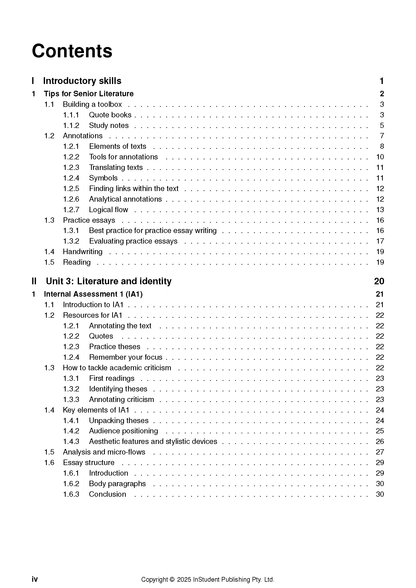 White literature course notes by ATAR Notes, showing a detailed table of contents with numbered sections and page numbers.
