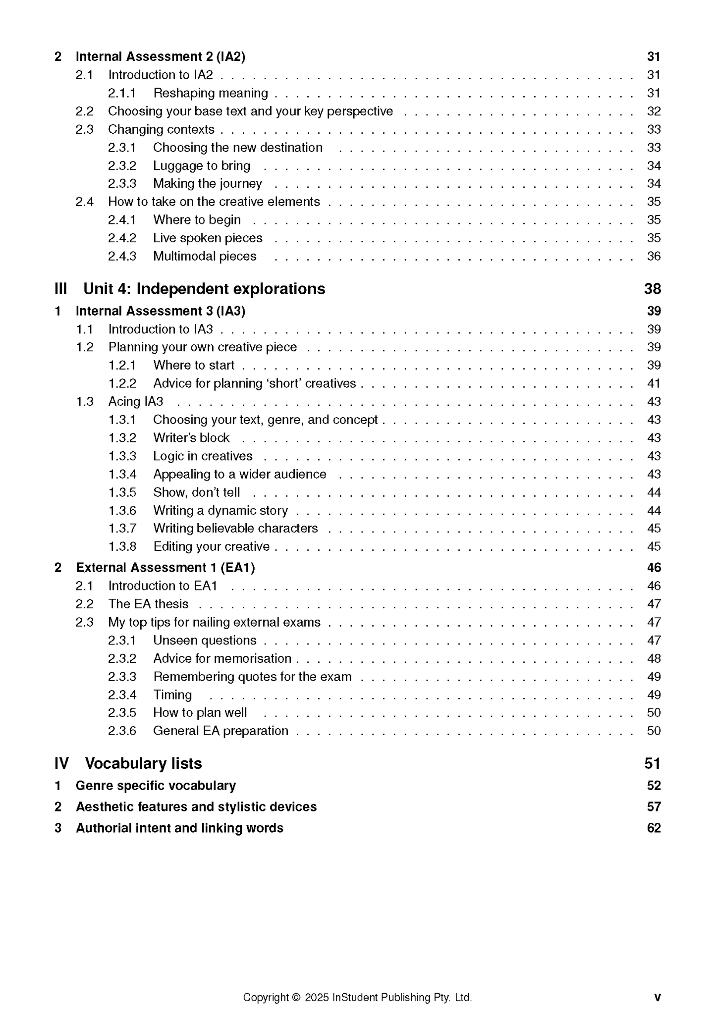 Course notes by ATAR Notes, a white page displaying the table of contents with sections and page numbers.