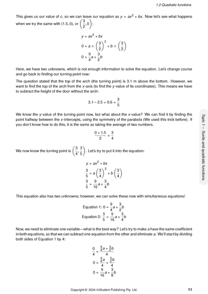 QCE Maths Methods Complete Course Notes by ATAR Notes, displaying quadratic function equations and detailed calculations.