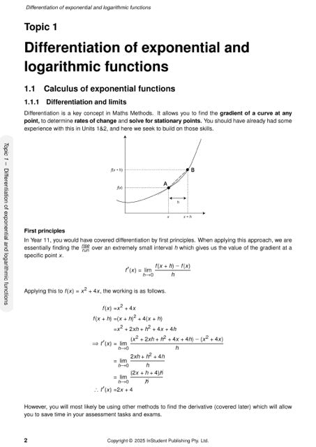White course notes page by ATAR Notes displaying calculus text, equations, and a graph of a curve.
