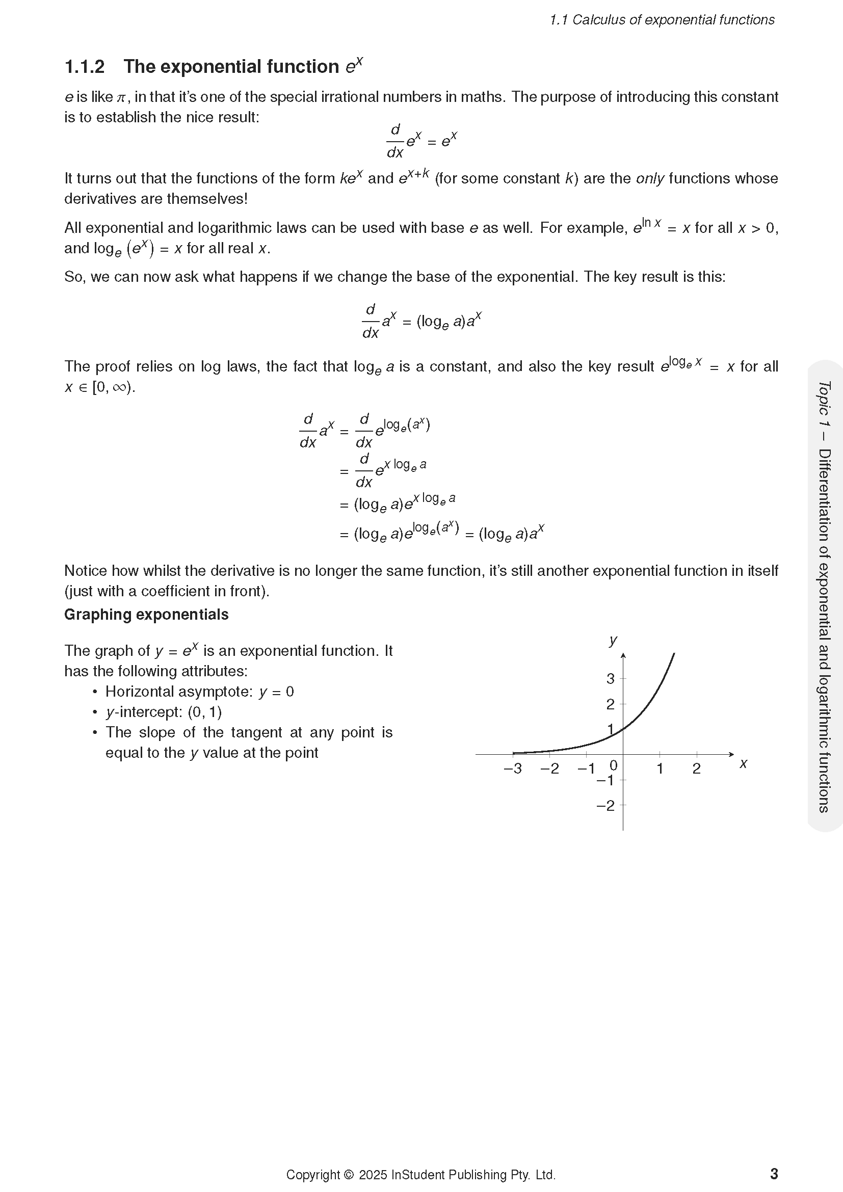 QCE Maths Methods course notes by ATAR Notes, displaying a page on exponential functions with text, formulas, and a graph.