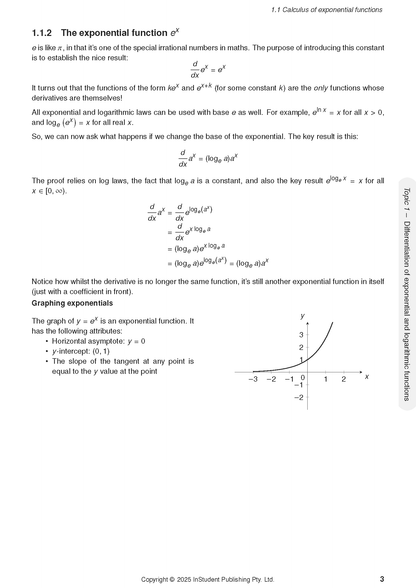 QCE Maths Methods course notes by ATAR Notes, displaying a page on exponential functions with text, formulas, and a graph.