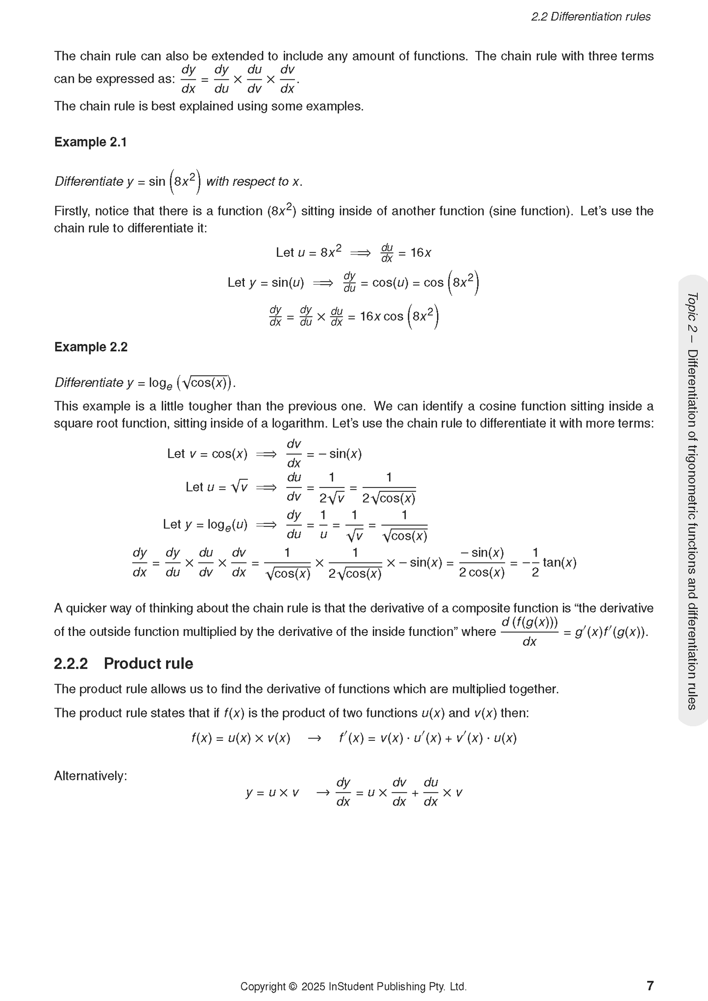 White academic Course Notes page by ATAR Notes, featuring mathematical differentiation rules, examples, and a grey topic sidebar.