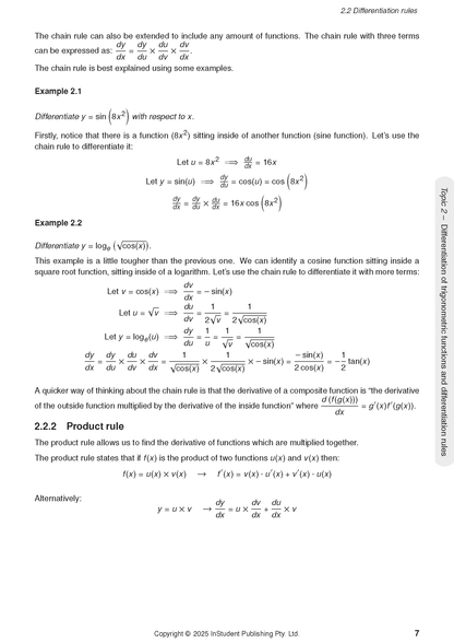 White academic Course Notes page by ATAR Notes, featuring mathematical differentiation rules, examples, and a grey topic sidebar.