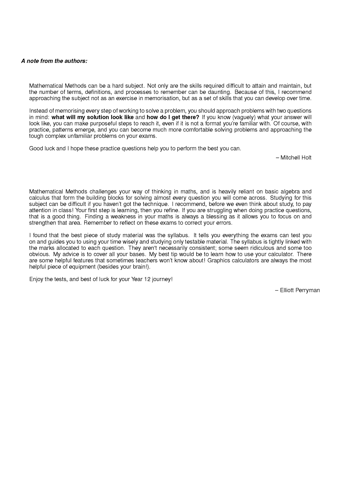 Page from QCE Maths Methods 3&4 Topic Tests by ATAR Notes, displaying introductory notes from authors.