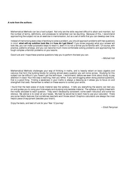 Page from QCE Maths Methods 3&4 Topic Tests by ATAR Notes, displaying introductory notes from authors.