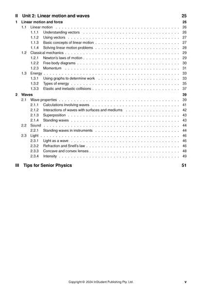 Complete QCE Physics Course Notes by ATAR Notes, displaying a table of contents with topics and page numbers.