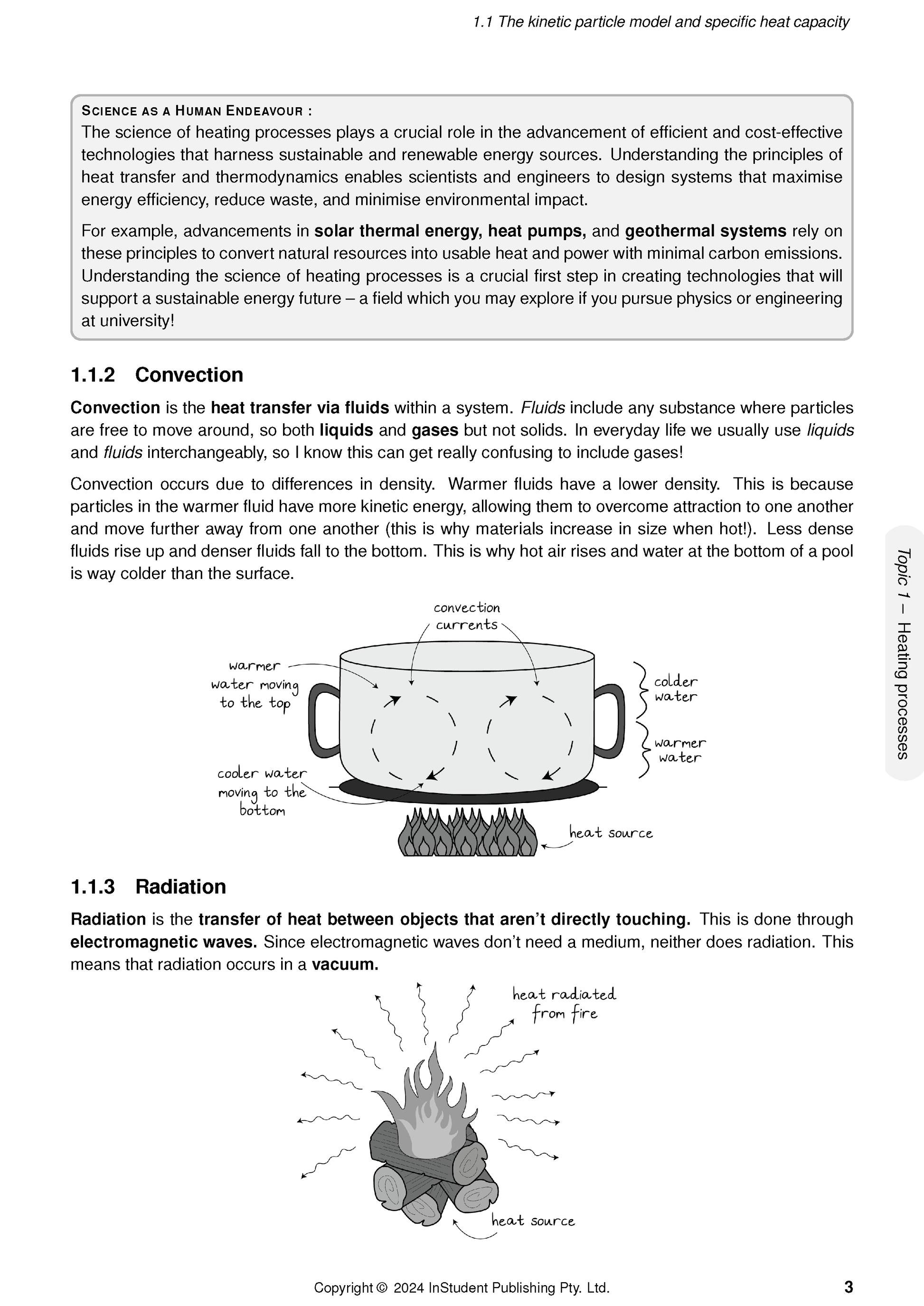 Course notes by ATAR Notes, a page featuring physics concepts on heat transfer with diagrams of a pot and campfire.