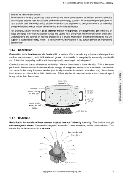 Course notes by ATAR Notes, a page featuring physics concepts on heat transfer with diagrams of a pot and campfire.