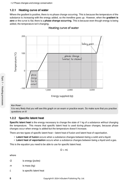 QCE Physics 1&2 Complete Course Notes page (2025-2027) by ATAR Notes, displaying a heating curve graph and latent heat equation Q=mL.