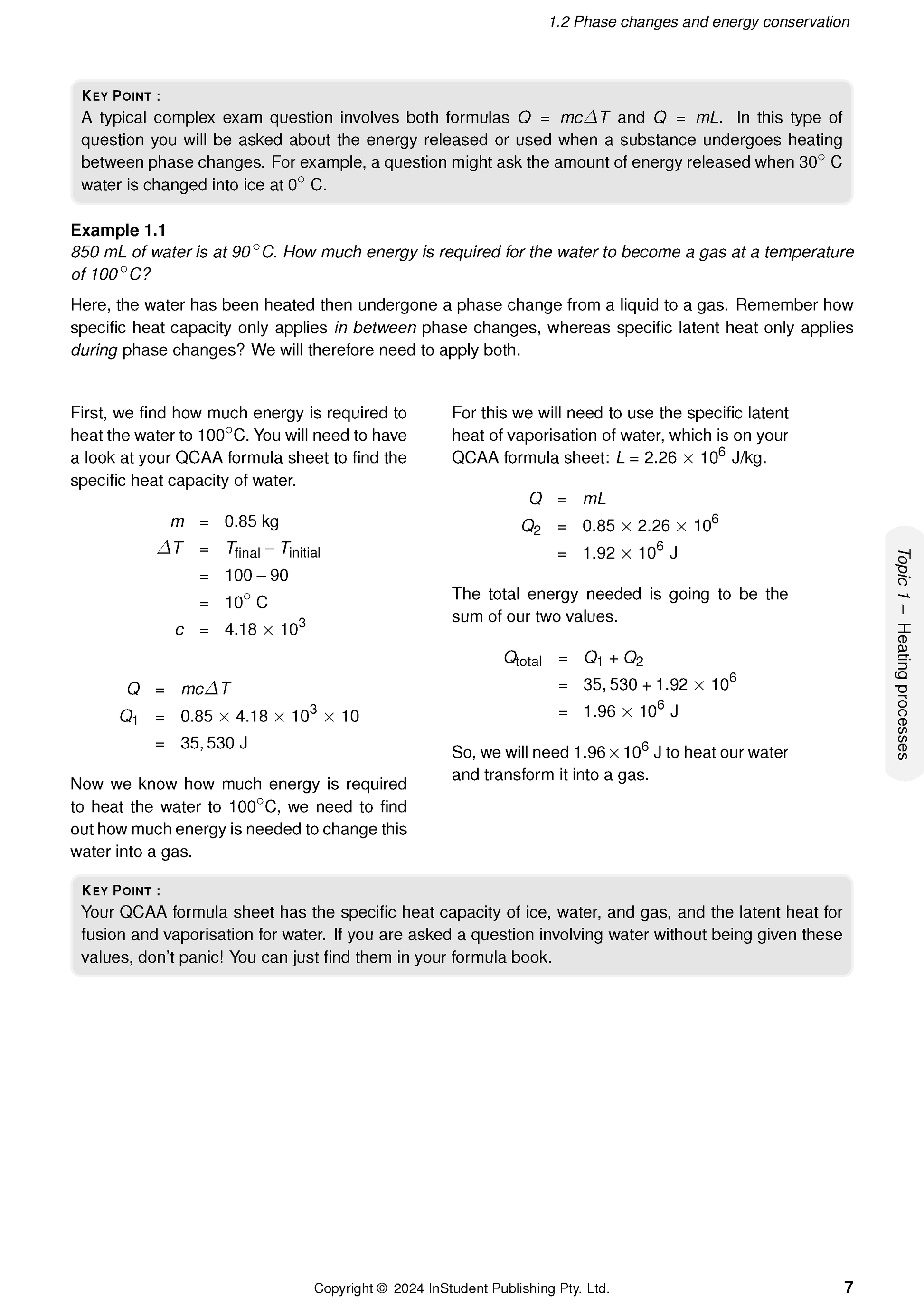 QCE Physics Course Notes by ATAR Notes, with a page showing formulas, an example, and text on heating.