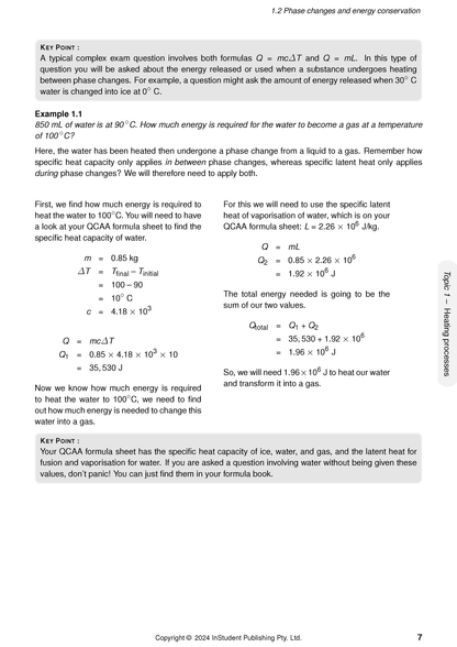 QCE Physics Course Notes by ATAR Notes, with a page showing formulas, an example, and text on heating.