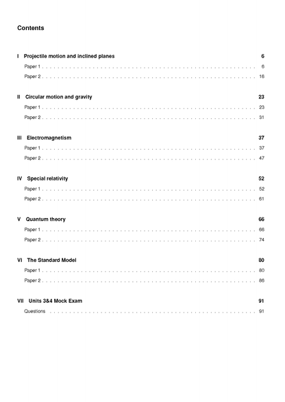 QCE Physics 3&4 Topic Tests by ATAR Notes, showing a table of contents page with physics topics.