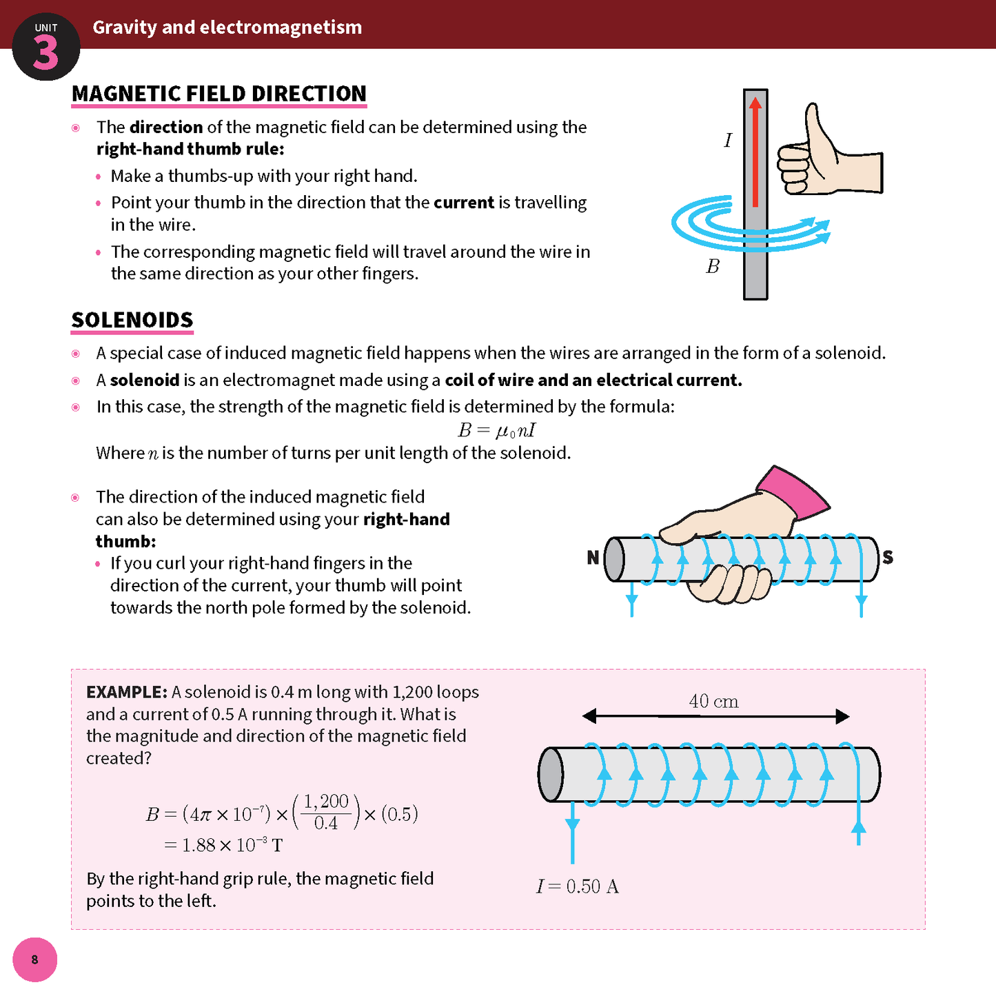 Physics summary sheet by ATAR Notes explaining magnetic fields with right-hand rule diagrams and formulas.