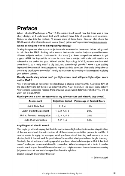 A page of course notes by ATAR Notes, displaying a 'Preface' section with text and a table.