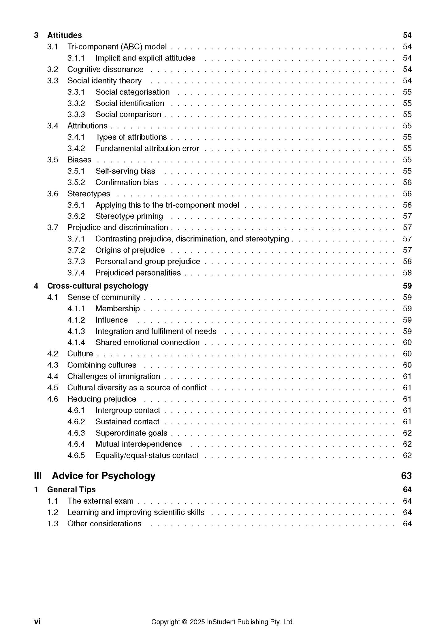 White psychology course notes by ATAR Notes, displaying a table of contents for modules on Attitudes and Cross-cultural psychology.