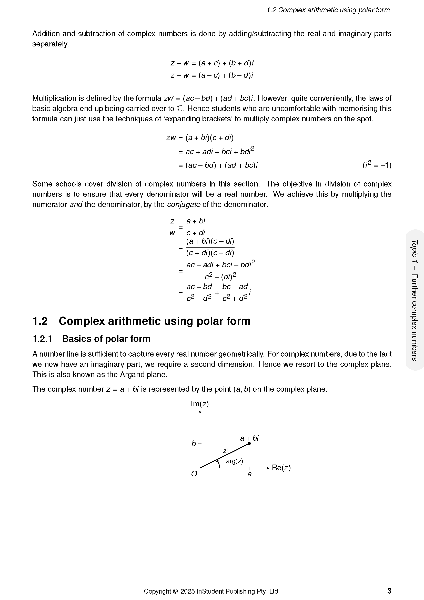 Specialist Maths Course Notes by ATAR Notes, displaying a page on complex number arithmetic with formulas and an Argand plane diagram.