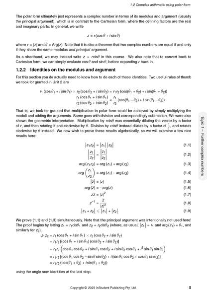 Specialist Maths 3&4 Complete Course Notes by ATAR Notes, showing a page with complex arithmetic formulas and explanatory text.