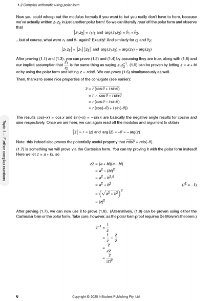 Specialist Maths Course Notes by ATAR Notes, displaying page 6 titled '1.2 Complex arithmetic using polar form' with formulas and explanatory text.