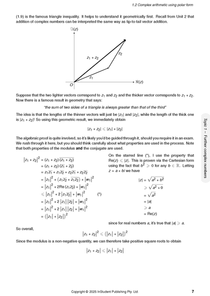 Course Notes by ATAR Notes, showing a page with complex numbers, a geometric diagram, and algebraic proofs.